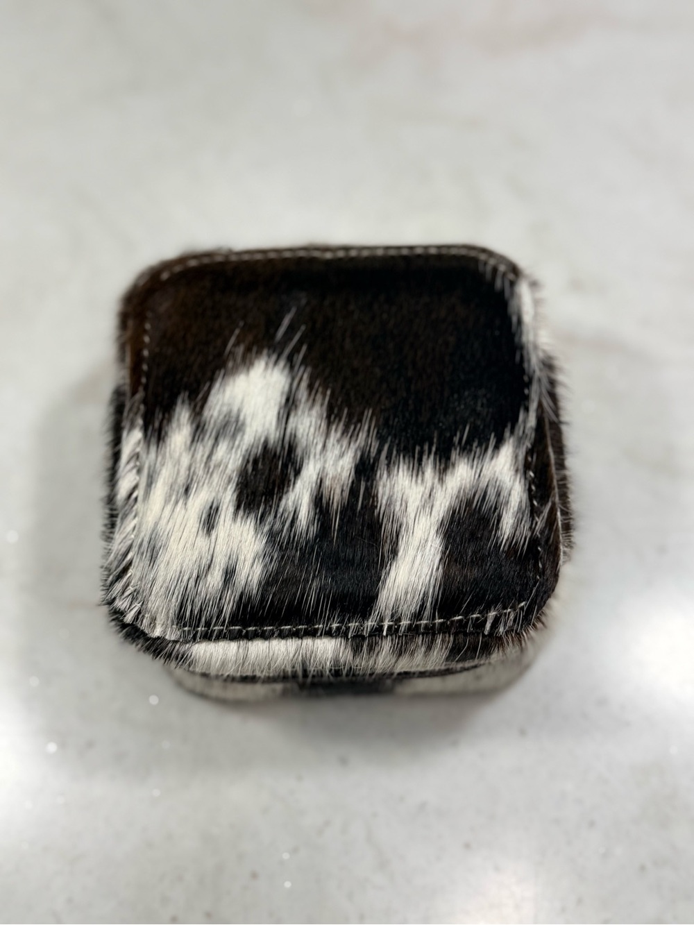 Cowhide Pattern Travel Jewelry Case - Brown & White